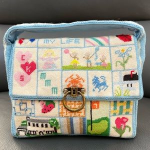 Vintage Needlepoint Purse Handmade Whimsical Patchwork Kidcore ~ 1974